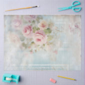 ヴィンテージ水色みすぼらしいシックな赤面バラ 薄葉紙 (クラフト)