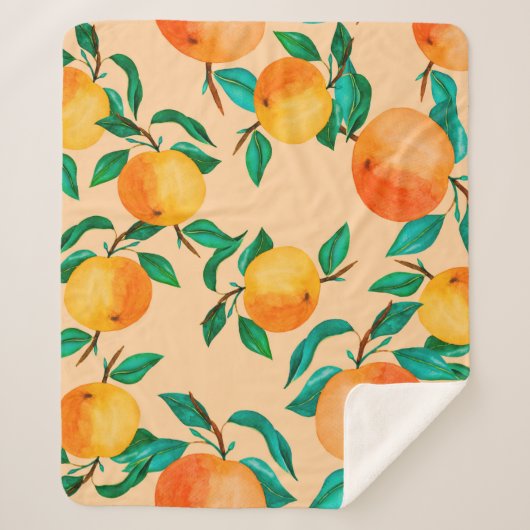 ヴィンテージ水色イラストレーション背景混色 シェルパブランケット (正面)