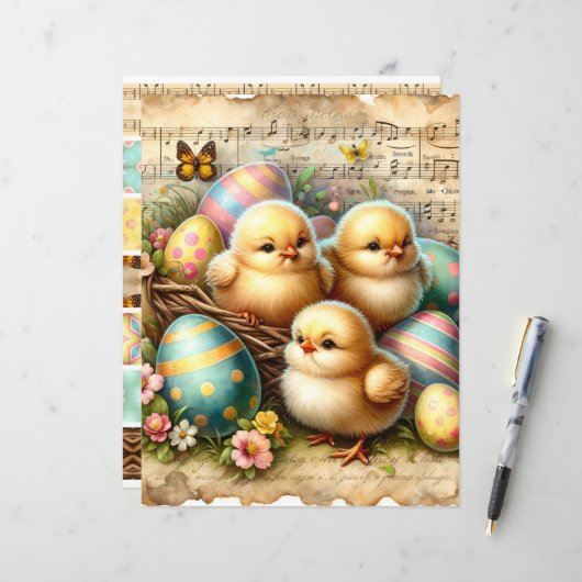 ヴィンテージ水色イースターシックスクレープブック紙 (正面/裏面インサイチュ)