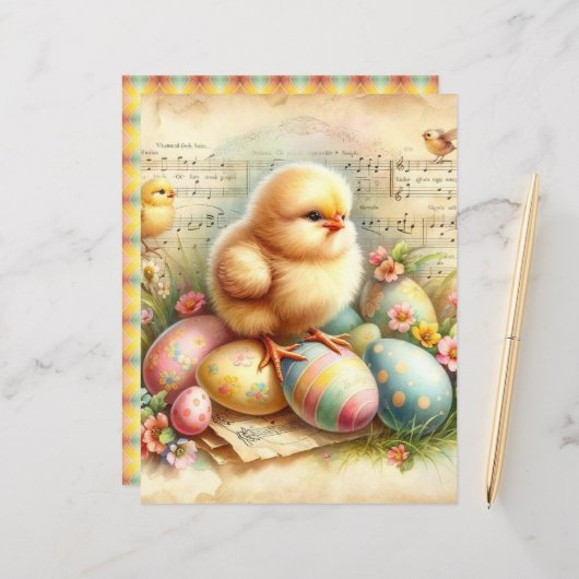 ヴィンテージ水色イースターシックスクレープブック紙 (正面/裏面インサイチュ)