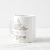 ヴィンテージ水色イースターバニーパーソナライズされたギフト コーヒーマグカップ (正面左)