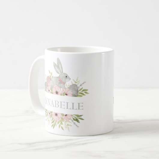 ヴィンテージ水色イースターバニーパーソナライズされたギフト コーヒーマグカップ (正面左)