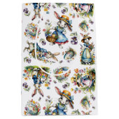 ヴィンテージ水色イースターバニーフローラルパターン ミディアムペーパーバッグ (正面)