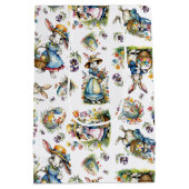 ヴィンテージ水色イースターバニーフローラルパターン ミディアムペーパーバッグ (裏面)