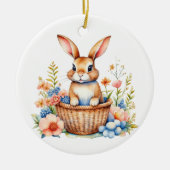 ヴィンテージ水色イースターバニーラビットパーソナライズ セラミックオーナメント (正面)