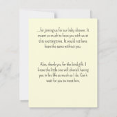 ヴィンテージ水色ウィッカーベビー乳母車ベビーシャワー サンキューカード (裏面)