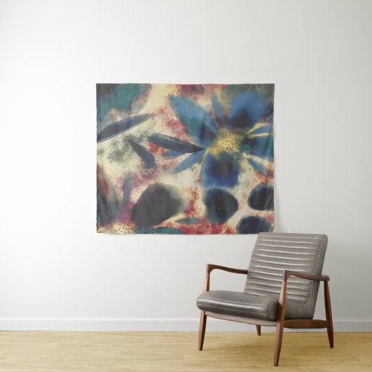 ヴィンテージ水色エレガントきらめくフローラ タペストリー (インサイチュ(横))