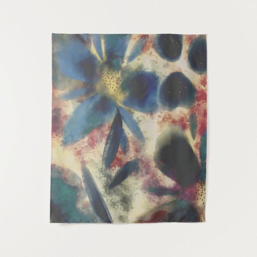 ヴィンテージ水色エレガントきらめくフローラ タペストリー (正面)