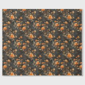 ヴィンテージ水色オレンジイエローローズグリーンブラック ラッピングペーパー (フラット)