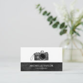 ヴィンテージ水色カメラ撮影QRコード 名刺 (スタンド正面)