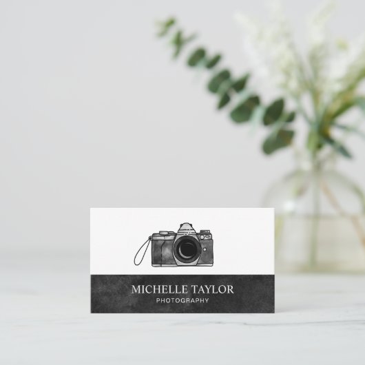 ヴィンテージ水色カメラ撮影QRコード 名刺 (スタンド正面)