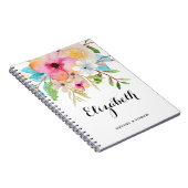 ヴィンテージ水色カラフル春カスタムフローラ ノートブック (右側)