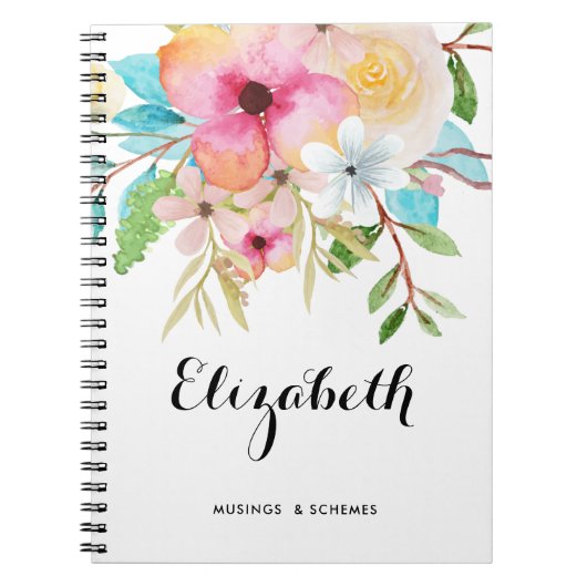 ヴィンテージ水色カラフル春カスタムフローラ ノートブック (正面)