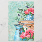 ヴィンテージ水色ガーデデコップスクラップブック紙 (正面)