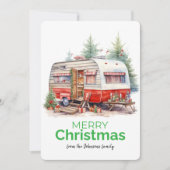 ヴィンテージ水色キャンパーメリークリスマス シーズンカード (正面)