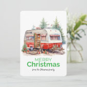 ヴィンテージ水色キャンパーメリークリスマス シーズンカード (スタンド正面)