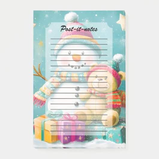 ヴィンテージ水色クマ雪だるまクリスマスジョイ ポストイット (正面)