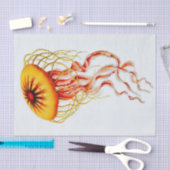 ヴィンテージ水色クラゲの白い背景 薄葉紙 (クラフト)