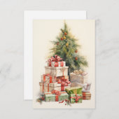 ヴィンテージ水色クリスマスカード サンキューカード (正面/裏面)