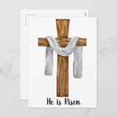 ヴィンテージ水色クロスイースターホリディハガキ シーズンポストカード (正面/裏面)