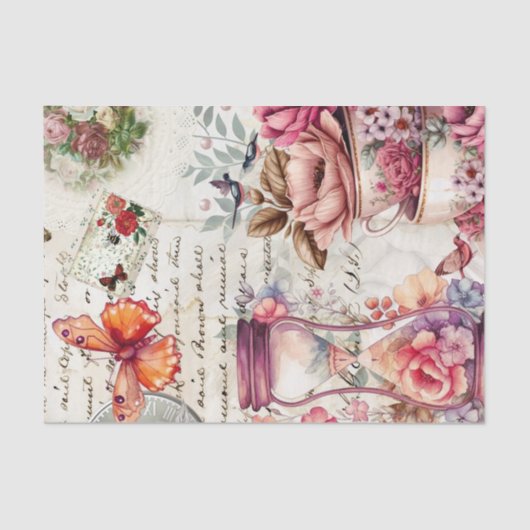 ヴィンテージ水色コラージュの分離 薄葉紙 (正面)