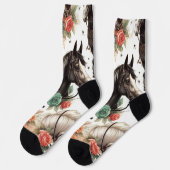 ヴィンテージ水色シームレスホース絵画ズ ソックス (左)