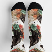 ヴィンテージ水色シームレスホース絵画ズ ソックス (上部)