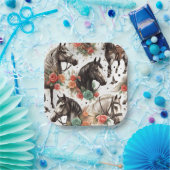 ヴィンテージ水色シームレスホース絵画ズ ペーパープレート (パーティー)