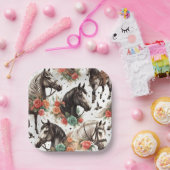 ヴィンテージ水色シームレスホース絵画ズ ペーパープレート (パーティー)