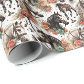 ヴィンテージ水色シームレスホース絵画ズ ラッピングペーパー (ロールコーナー)