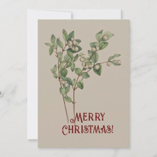 ヴィンテージ水色スノーベリーメリークリスマス シーズンカード (正面)