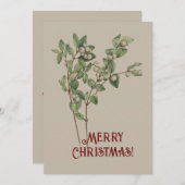 ヴィンテージ水色スノーベリーメリークリスマス シーズンカード (正面/裏面)