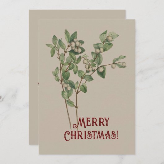 ヴィンテージ水色スノーベリーメリークリスマス シーズンカード (正面/裏面)