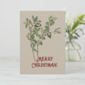 ヴィンテージ水色スノーベリーメリークリスマス シーズンカード (スタンド正面)