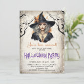 ヴィンテージ水色セクシー怖い魔女ハロウィーン 招待状 (スタンド正面)