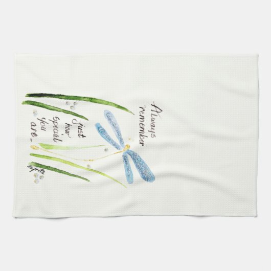 ヴィンテージ水色トンフライ常に覚えている文字 キッチンタオル (横)
