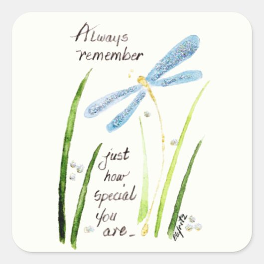 ヴィンテージ水色トンフライ常に覚えている文字 スクエアシール (正面)