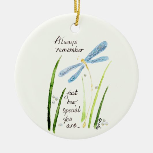 ヴィンテージ水色トンフライ常に覚えている文字 セラミックオーナメント (正面)