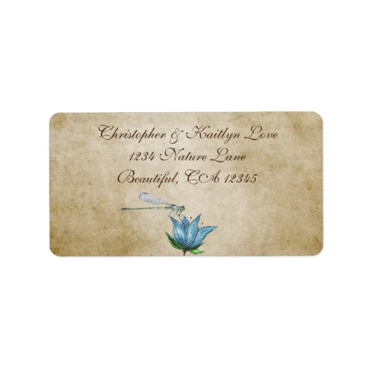 ヴィンテージ水色トンボ青フローラアドレス ラベル (正面)