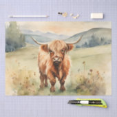 ヴィンテージ水色ハイランドカーフの切り離し10"x15" 薄葉紙 (クラフト)