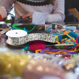 ヴィンテージ水色バニーイースターエッグフローラルパターン サテンリボン