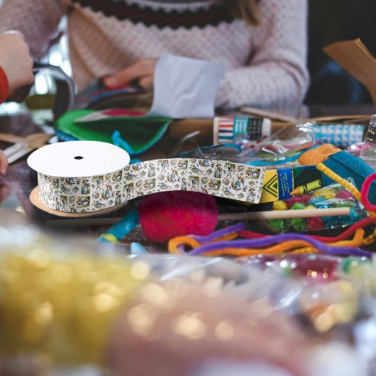 ヴィンテージ水色バニーイースターエッグフローラルパターン サテンリボン