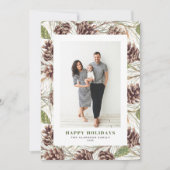 ヴィンテージ水色パインコーン写真クリスマス シーズンカード (正面)