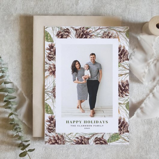 ヴィンテージ水色パインコーン写真クリスマス シーズンカード