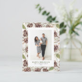 ヴィンテージ水色パインコーン写真クリスマス シーズンポストカード (スタンド正面)