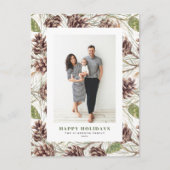 ヴィンテージ水色パインコーン写真クリスマス シーズンポストカード (正面)