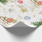 ヴィンテージ水色パインツリーくるみ割りクリスマスクリスマス ラッピングペーパー (角)