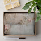 ヴィンテージ水色ピンク英語バラフェイク金ゴールド 薄葉紙 (ギフト)