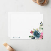 ヴィンテージ水色フローラパーソナライズされた文房具 ノートカード (正面/裏面インサイチュ)