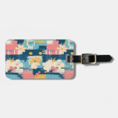 ヴィンテージ水色フローラ抽象芸術パターン(5) ラゲッジタグ (正面横)